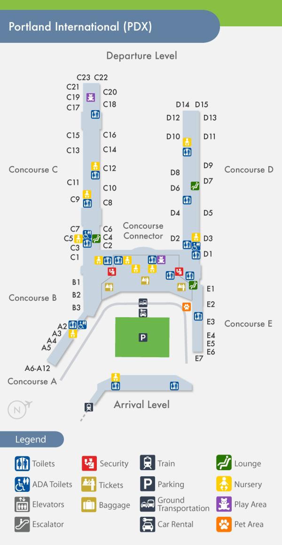 नक्शा PDX हवाई अड्डे