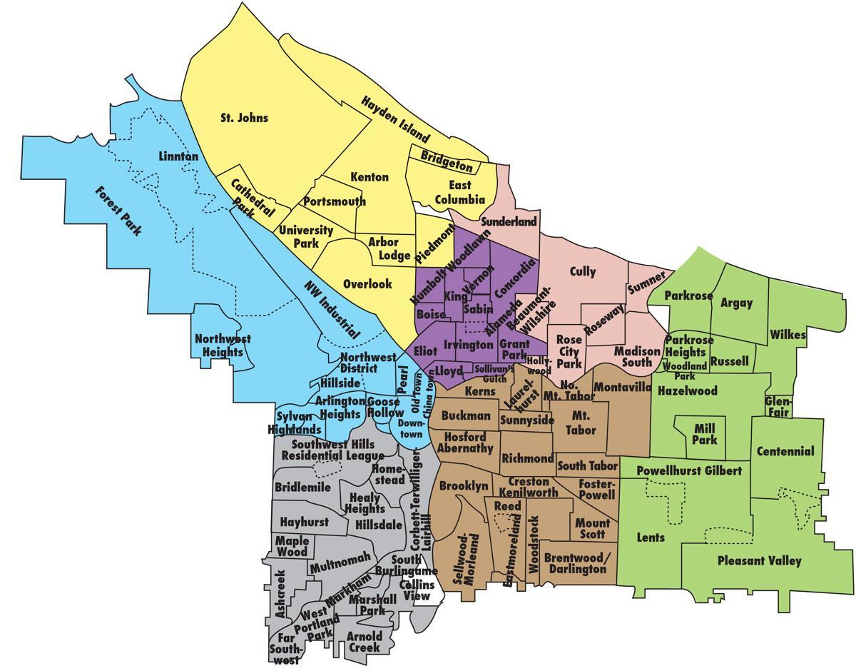 के नक्शे और आसपास के क्षेत्रों में पोर्टलैंड
