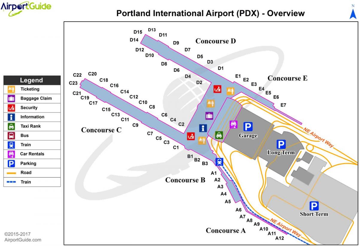 का नक्शा पोर्टलैंड अंतरराष्ट्रीय हवाई अड्डे