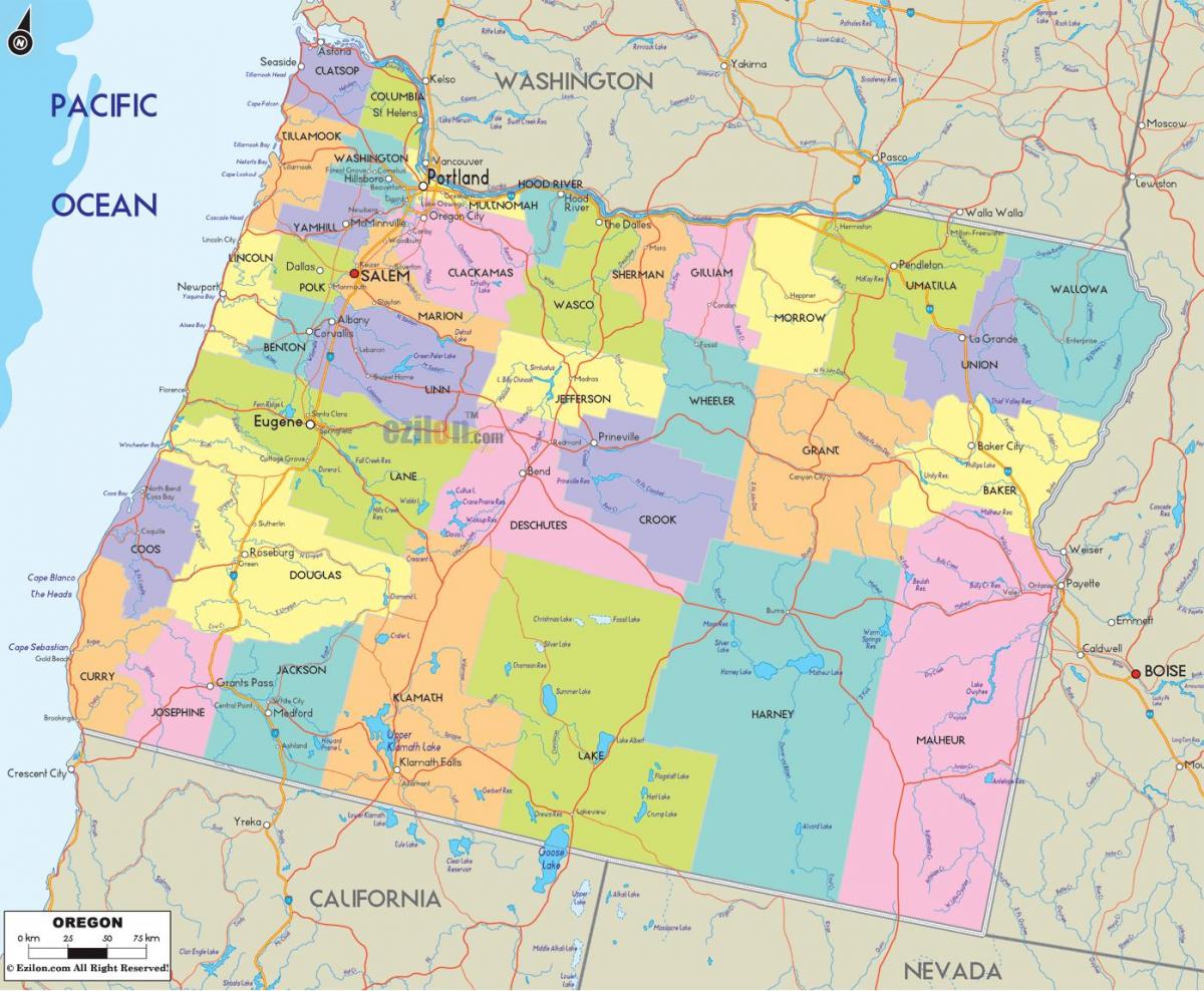 पोर्टलैंड Oregon काउंटी नक्शा
