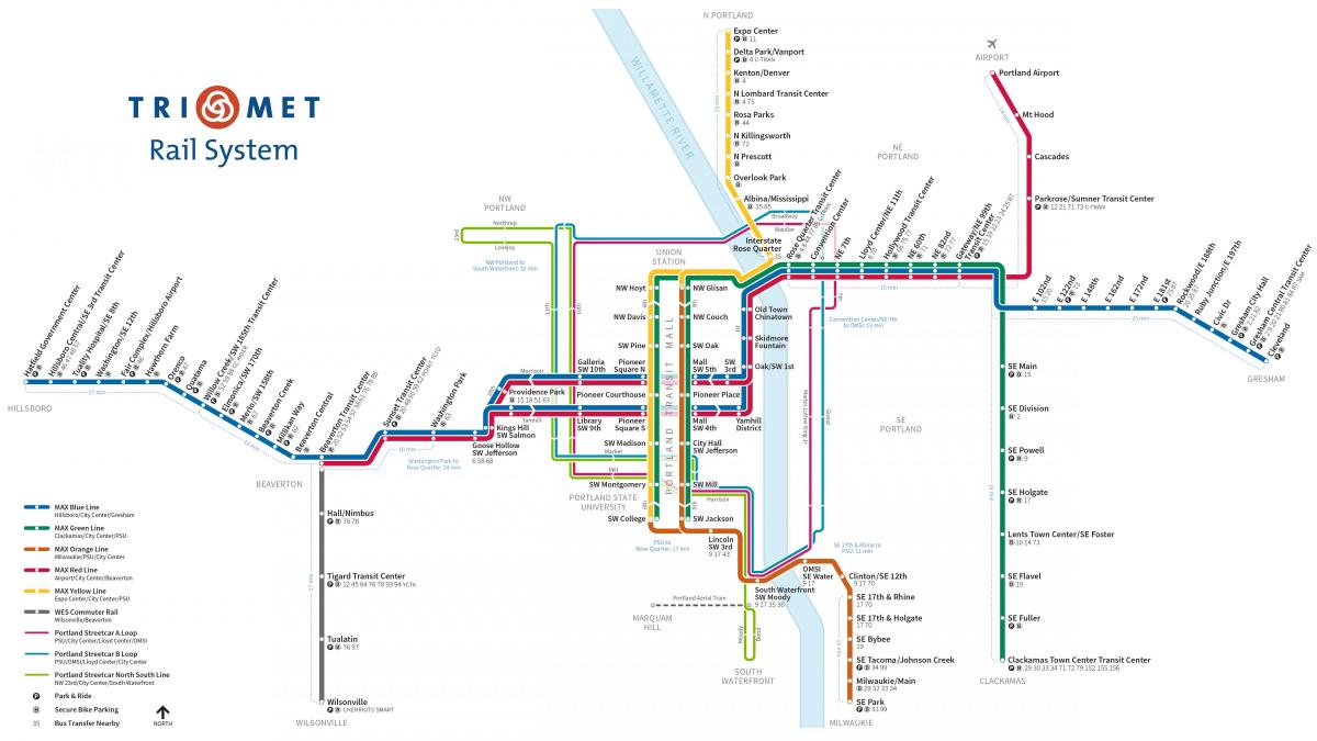 पोर्टलैंड मेट्रो का नक्शा