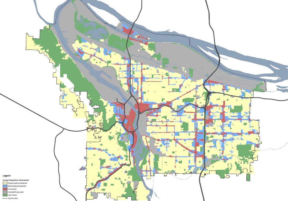 पोर्टलैंड Oregon zoning नक्शा